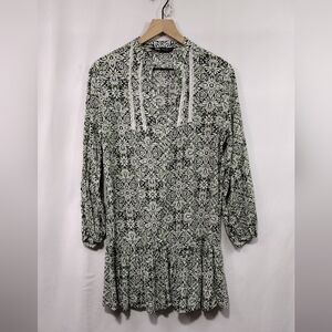 Zara Floral Babydoll Dress Women's S Green Cottagecore Peasant Retro 90s Y2K